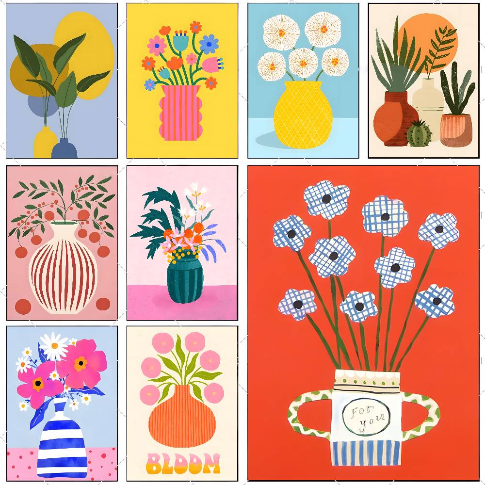 Live Plant Fertilizer - Moderne bloemenmarktvaas bloemenplant canvas poster, ingelijste