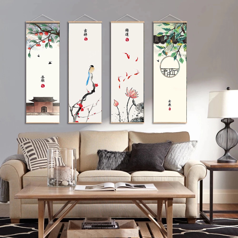 Live Plant Fertilizer - Chinese stijl groene planten canvas rolschildering